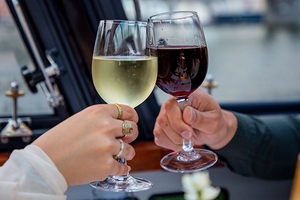 Cheers with a red and white wine