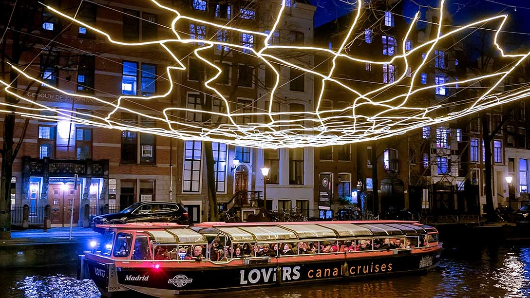 Amsterdam Light Festival semi open boat
